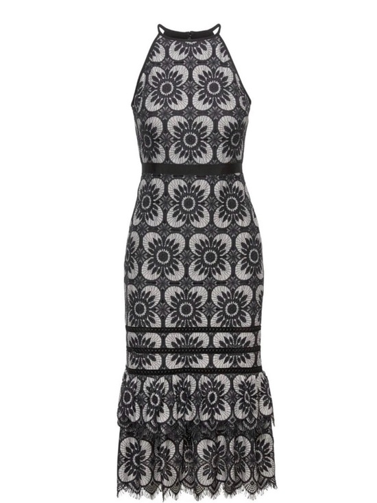 Banana Republic Dresses & Skirts - Banana Republic Black and White Floral Lace Halter Midi Ruffle Mermaid Dress